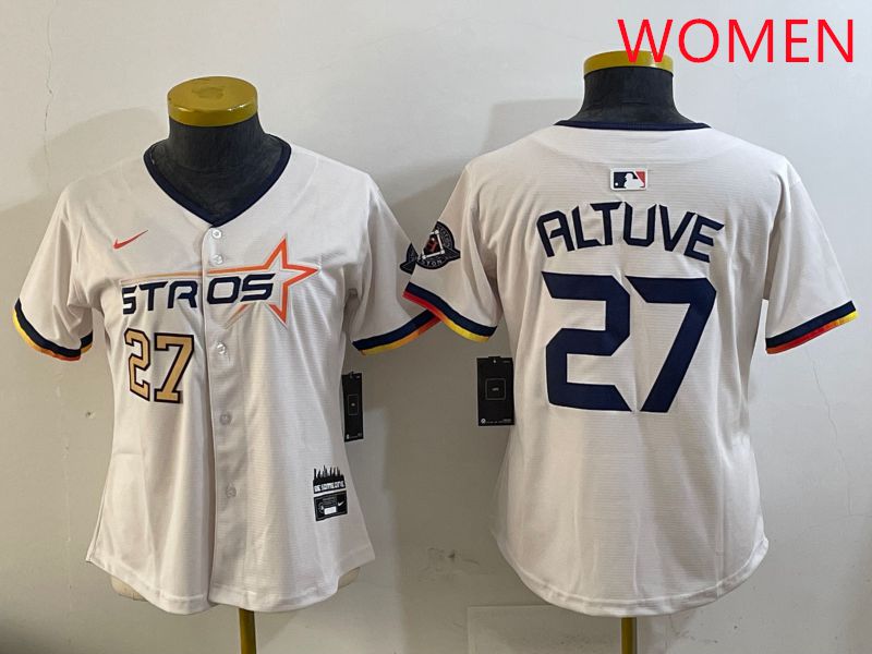 Women Houston Astros 27 Altuve Cream Three generations Joint Name 2025 Nike MLB Jersey style 13